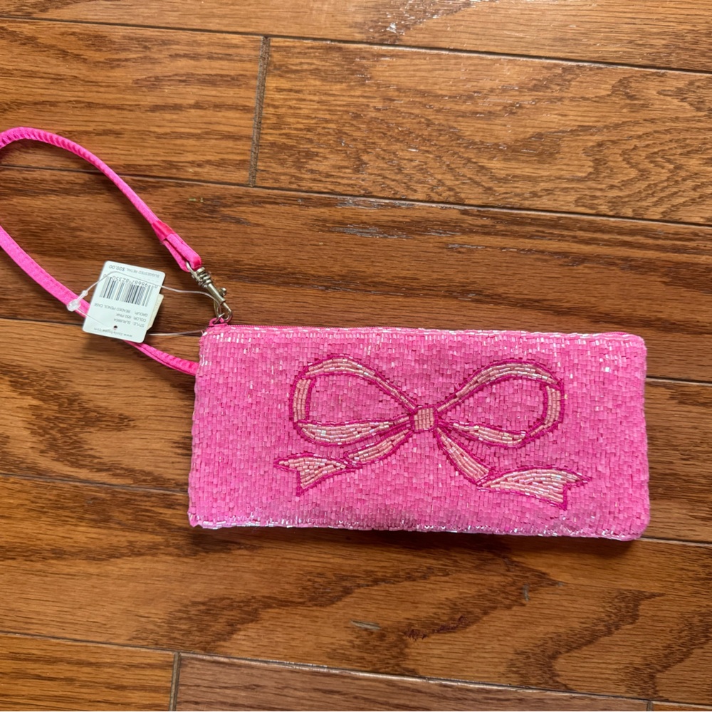 Pink Beaded Wristlet